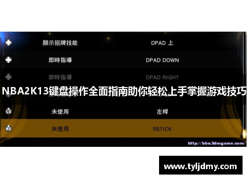 NBA2K13键盘操作全面指南助你轻松上手掌握游戏技巧