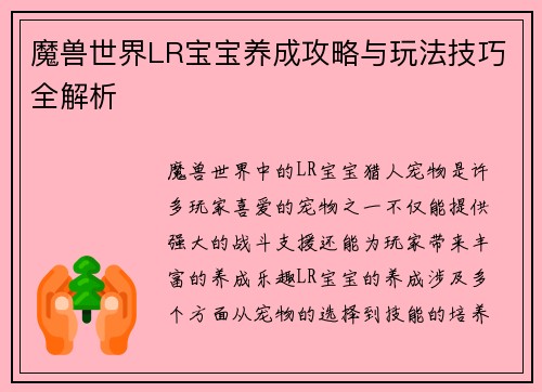 魔兽世界LR宝宝养成攻略与玩法技巧全解析